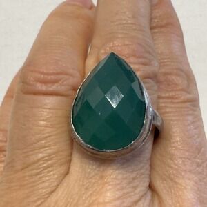 Sz 7 Large Green Onyx ring Sterling silver cocktail Gemphoria 14.7  Statement